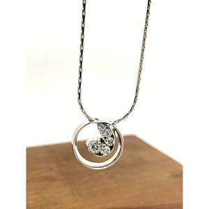 Diamond Pendant Circle Dangler Studios 14k White Gold Women's Necklace 17''